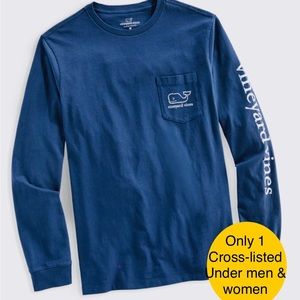 Vintage Whale Long-Sleeve Pocket Tee in color “Blue Blazer”